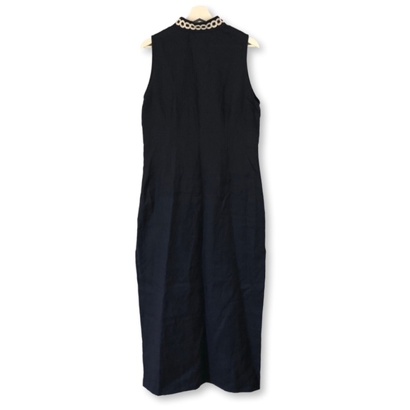Sail to Sable Maxi Dress High Neck Slit Embroidered Navy - Picture 2 of 14